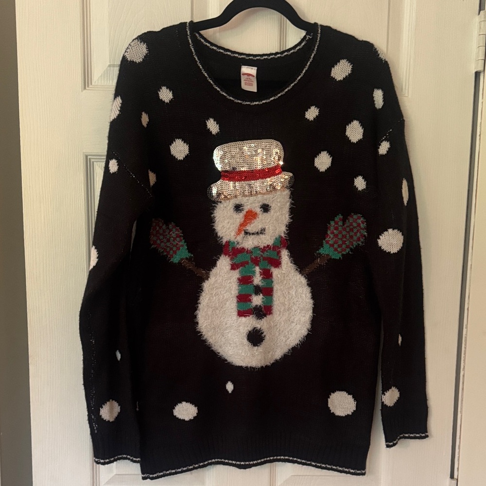 Black Polka-Dot Snowman Sweater
